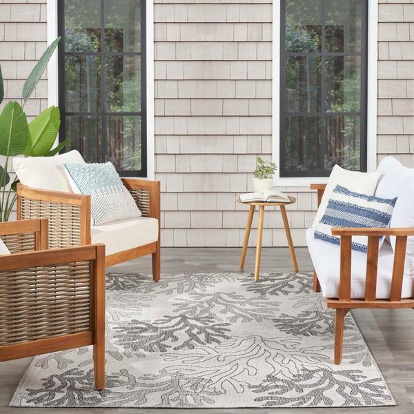 Nourison Garden Oasis Grey Indoor/Outdoor Nature Rug GOA05 Home