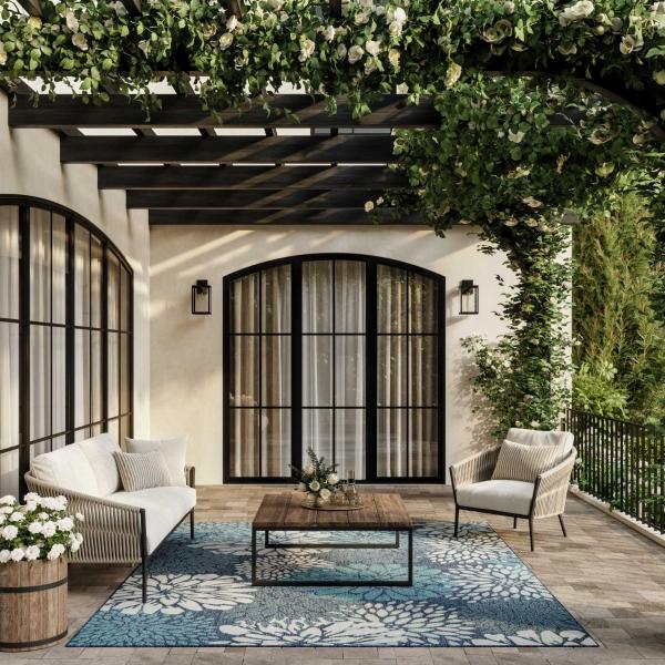 Nourison Garden Oasis Navy Indoor/Outdoor Floral Rug GOA06