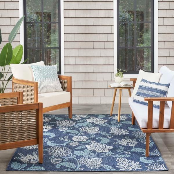 Nourison Garden Oasis Navy Indoor/Outdoor Nature Rug GOA03 Home