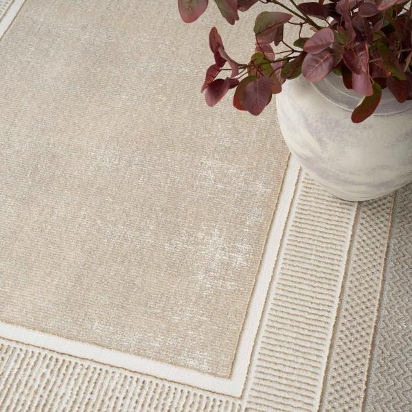 Nourison Glam Geometric Bordered Silver/Ivory Rug GLZ07 Home