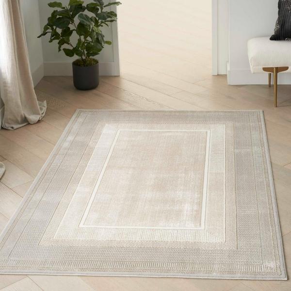 Nourison Glam Geometric Bordered Silver/Ivory Rug GLZ07 Home