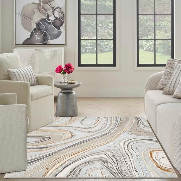 Nourison Glitz Grey Gold Indoor Only Abstract Rug GLZ21 Home