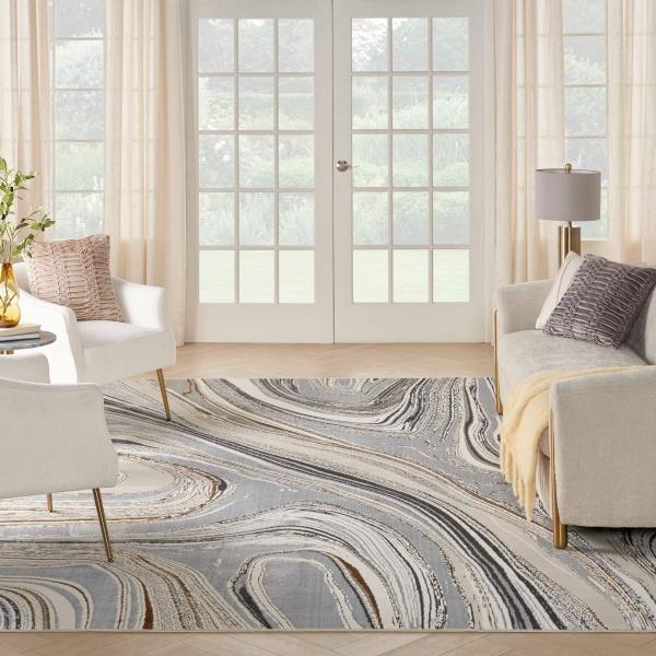 nourison Glitz Grey Gold Indoor only Abstract Rug GLZ21 Home