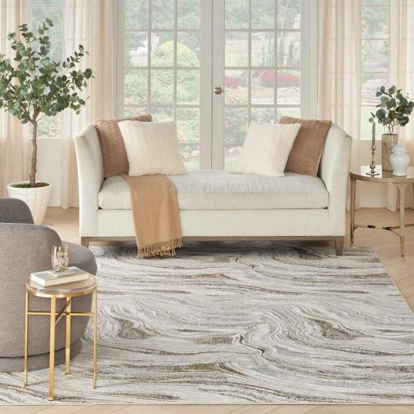 nourison Glitz Grey Gold Indoor only Abstract Rug GLZ22 Home