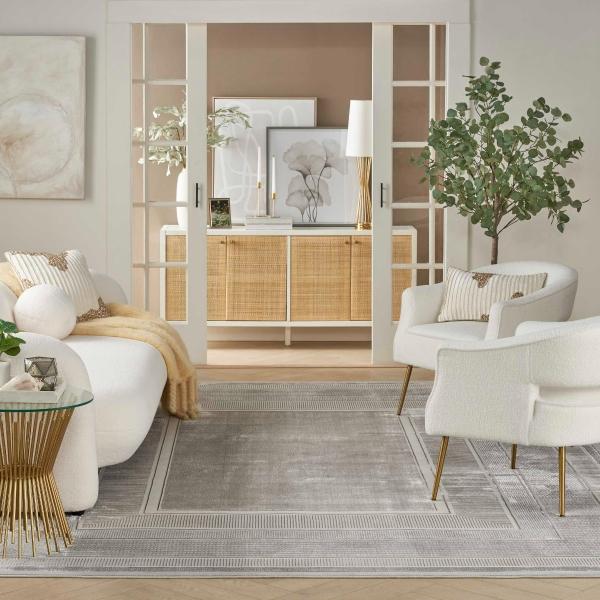 nourison Glitz Silver Indoor only Geometric Rug GLZ07 Home