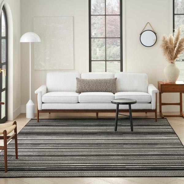 Nourison Grafix Black White Indoor Only Striped Rug GRF41 Home