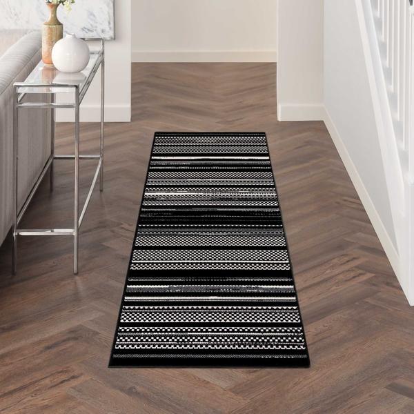 Nourison Grafix Black White Indoor Only Striped Rug GRF41 Home