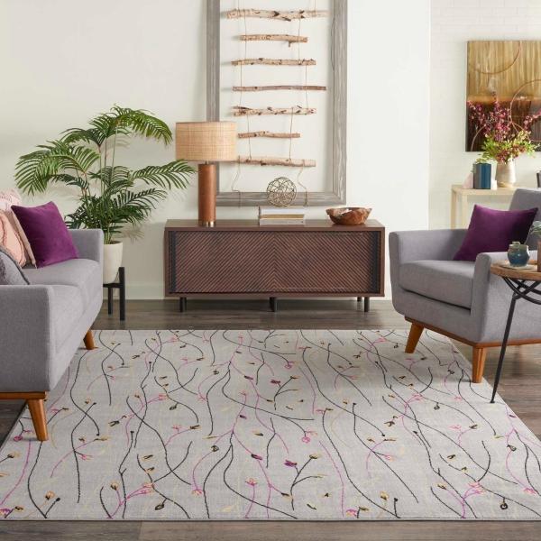 Nourison Grafix Contemporary Floral Grey Rug GRF15 Home