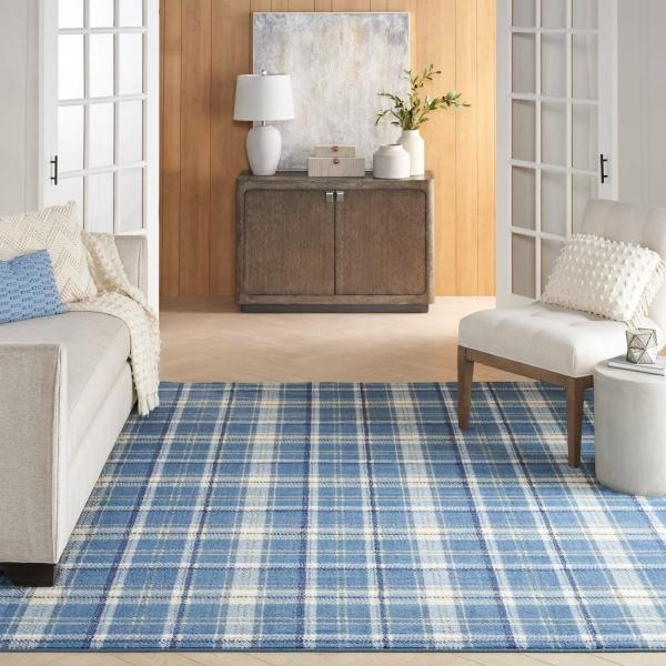 Nourison Grafix Contemporary Plaid Blue Rug GRF03 Home
