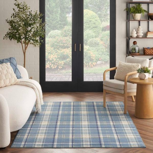 Nourison Grafix Contemporary Plaid Blue Rug GRF03 Home
