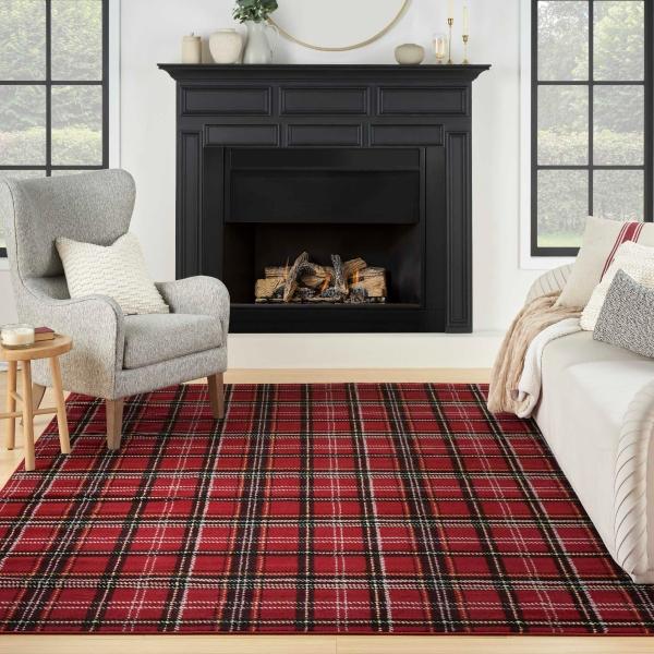Nourison Grafix Contemporary Plaid Red Rug GRF03 Home