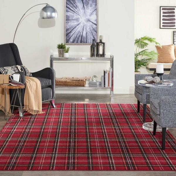 Nourison Grafix Contemporary Plaid Red Rug GRF03 Home