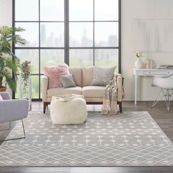 Nourison Grafix Distressed Moroccan Lattice Grey Rug GRF37 Home