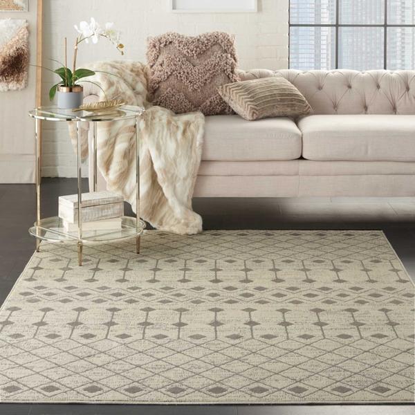 Nourison Grafix Distressed Moroccan Lattice Ivory/Grey Rug GRF37 Home