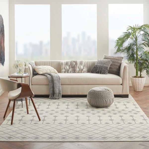Nourison Grafix Distressed Moroccan Lattice Ivory/Grey Rug GRF37 Home
