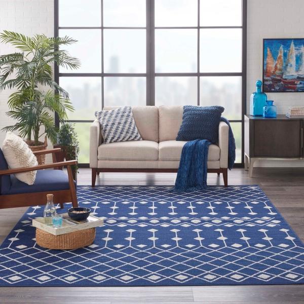 Nourison Grafix Distressed Moroccan Lattice Navy Rug GRF37 Home