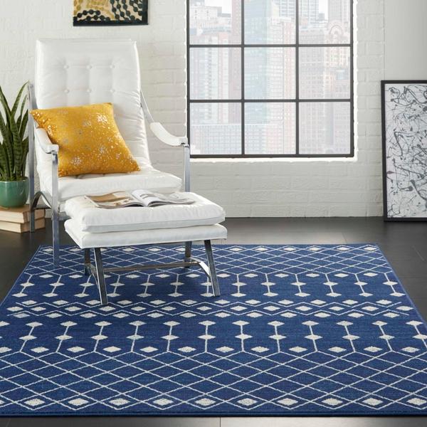Nourison Grafix Distressed Moroccan Lattice Navy Rug GRF37 Home