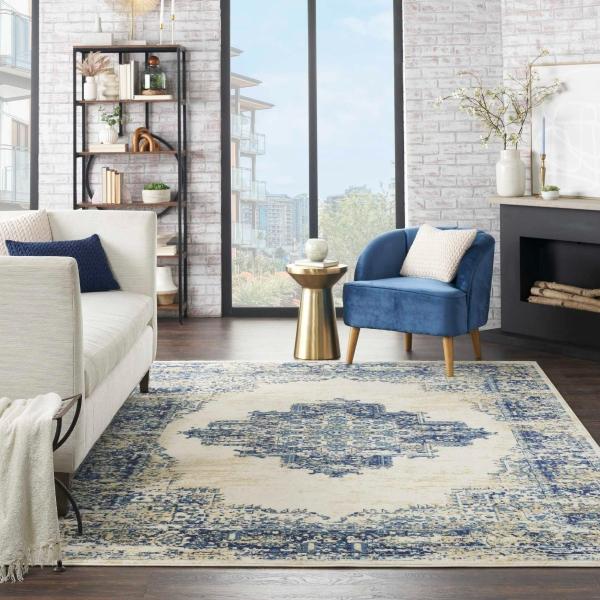 Nourison Grafix Distressed Persian Ivory/Blue Rug GRF14 Home