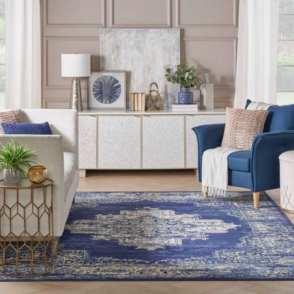 Nourison Grafix Distressed Persian Navy Blue Rug GRF14 Home