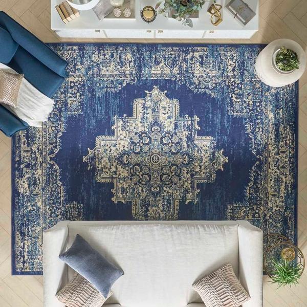 Nourison Grafix Distressed Persian Navy Blue Rug GRF14 Home