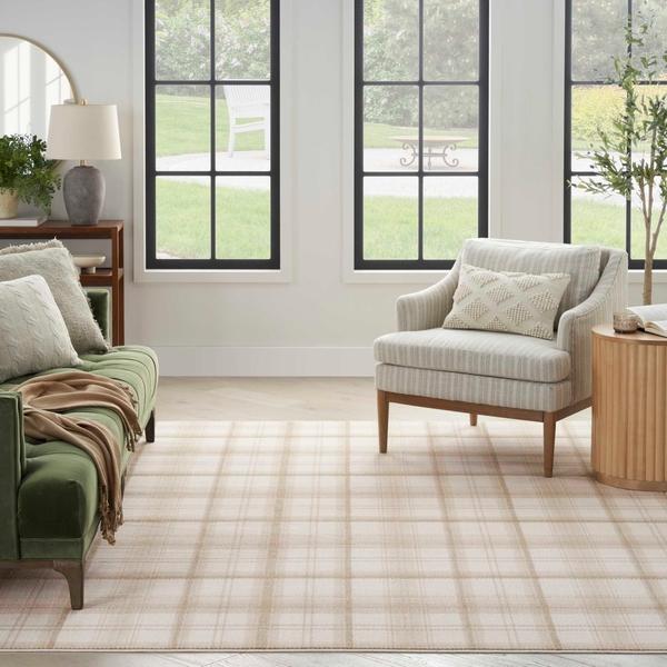 Nourison Grafix Ivory Beige Indoor Only Plaid Rug GRF03 Home