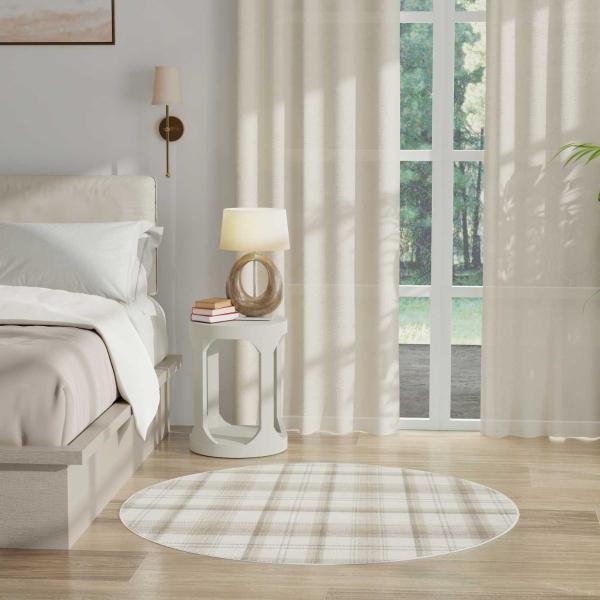 Nourison Grafix Ivory Beige Indoor Only Plaid Rug GRF03 Home