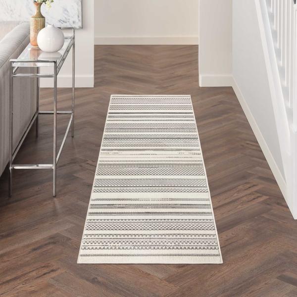 Nourison Grafix Ivory Grey Indoor Only Striped Rug GRF41 Home