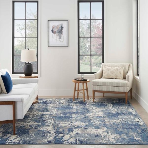 Nourison Grafix Navy Blue Indoor Only Abstract Rug GRF38 Home