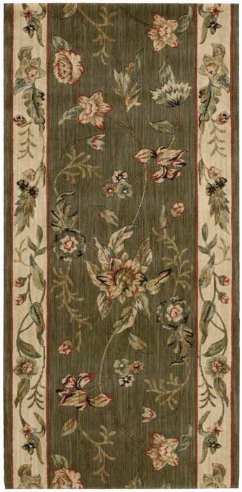 nourison GRAND PARTERRE GRAND FLORA VA01 OLIVE RUNNER BROADLOOM CARPET