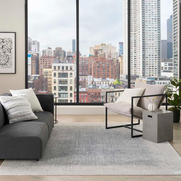 nourison Grand Street Ivory Blue Indoor only Abstract Rug GRN03