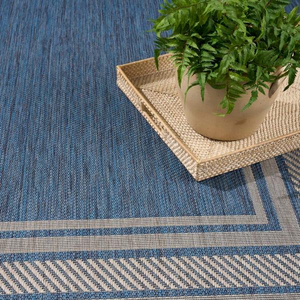 Nourison Horizon Indoor/Outdoor Denim Indoor/Outdoor Geometric Rug HOZ03