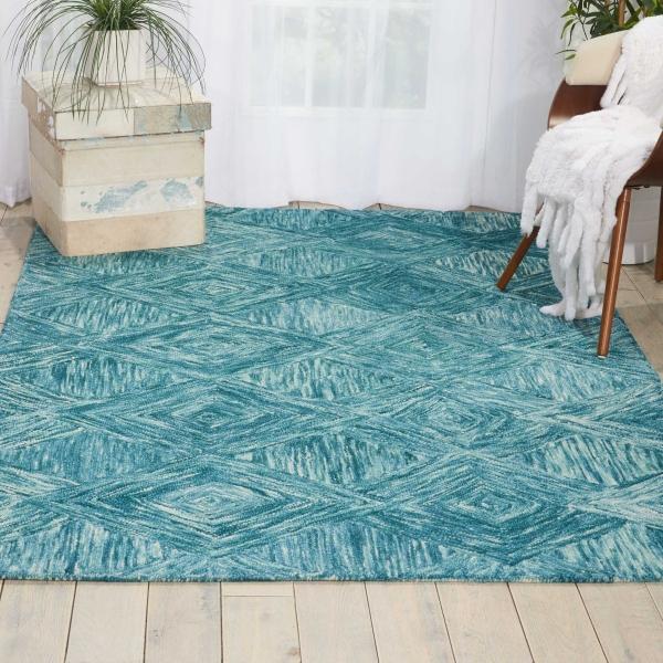 Nourison Interlock Abstract Diamond Aqua Blue Rug ITL01 Home