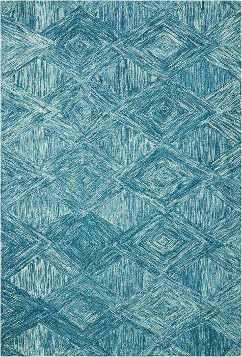 Nourison Interlock Abstract Diamond Aqua Blue Rug ITL01 Home