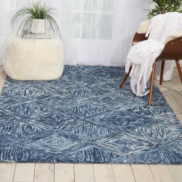 Nourison Interlock Abstract Diamond Denim Blue Rug ITL01 Home
