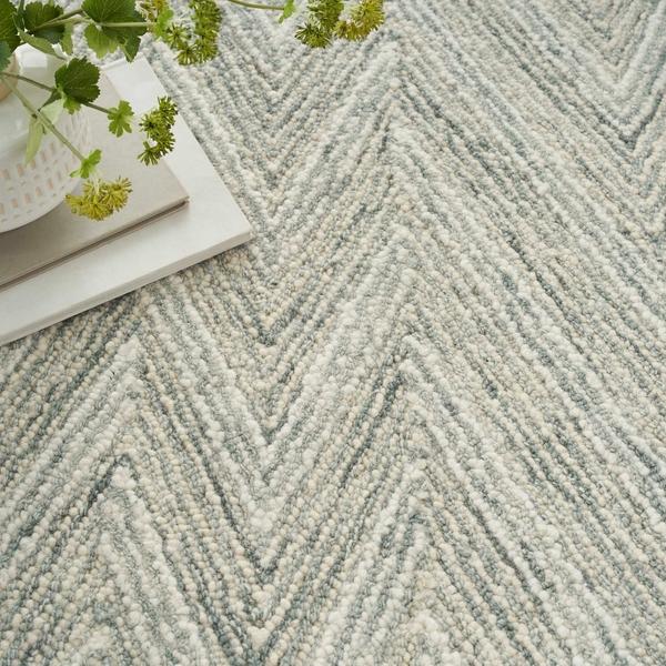 Nourison Interlock Modern Chevron Ivory/Blue Rug ITL04 Home