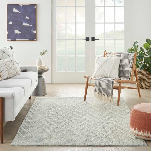 Nourison Interlock Modern Chevron Ivory/Blue Rug ITL04 Home
