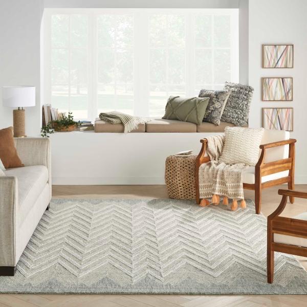nourison Interlock Modern Chevron Ivory/Blue Rug ITL04 Home