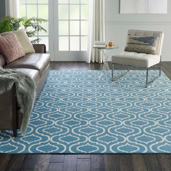 Nourison Jubilant Modern Trellis Blue Rug JUB19 Home