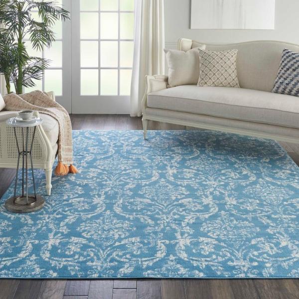 Nourison Jubilant Vintage Damask Blue Rug JUB09 Home