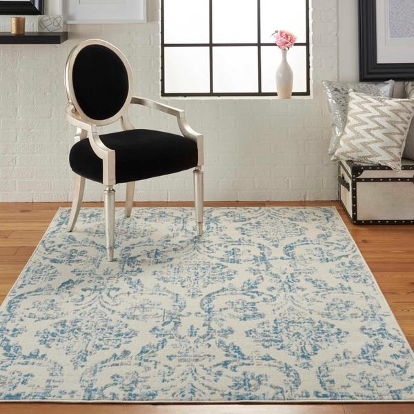 Nourison Jubilant Vintage Damask Ivory/Blue Rug JUB09 Home
