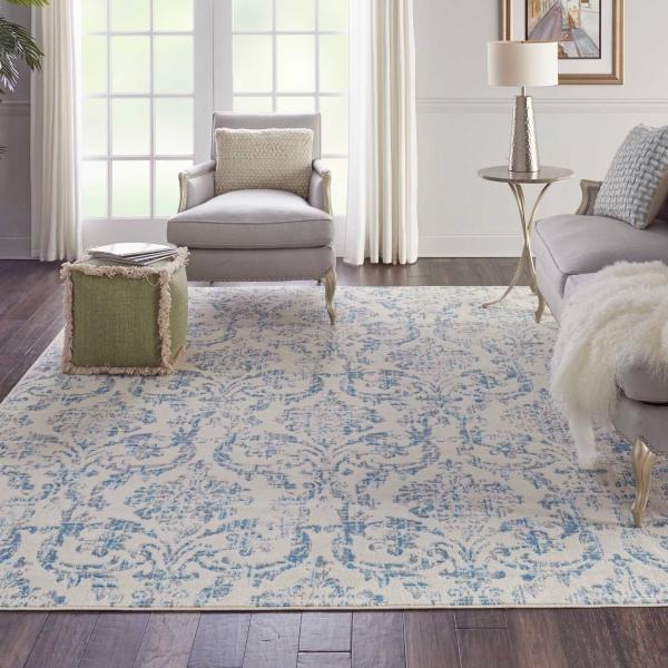 Nourison Jubilant Vintage Damask Ivory/Blue Rug JUB09 Home