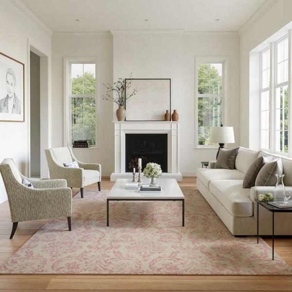Nourison Jubilant Vintage Damask Ivory/Pink Rug JUB09 Home