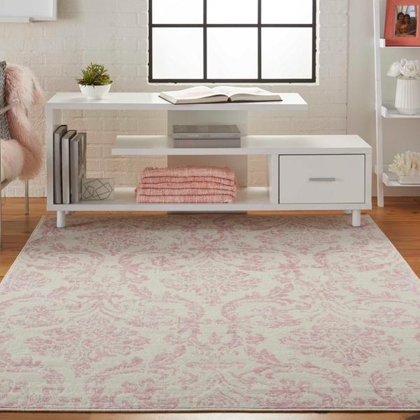 Nourison Jubilant Vintage Damask Ivory/Pink Rug JUB09 Home