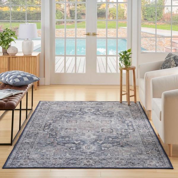 Nourison New Concept Washables Ivory Navy Indoor Only Persian Rug SR101