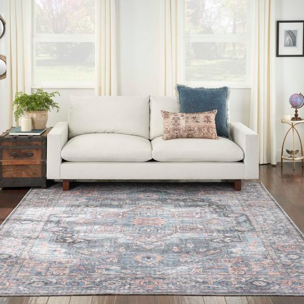 Nourison New Concept Washables Light Blue Multicolor Indoor Only Persian Rug SR101