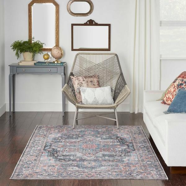 Nourison New Concept Washables Light Blue Multicolor Indoor Only Persian Rug SR101
