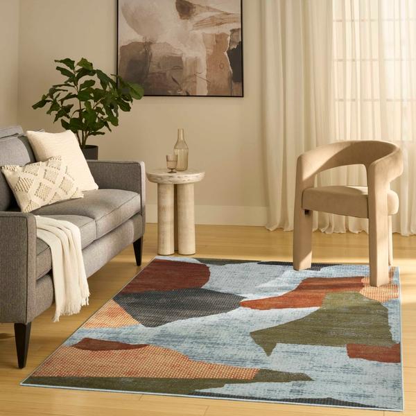 Nourison Nordic Blue Multicolor Indoor Only Abstract Rug NRC18