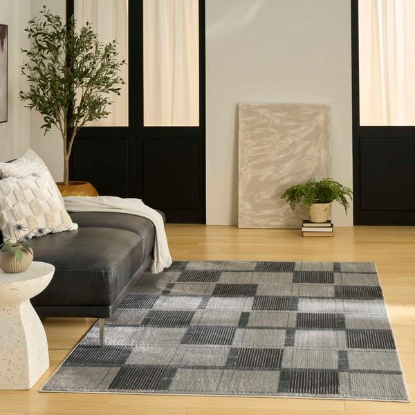 Nourison Nordic Grey Black Indoor Only Geometric Rug NRC09