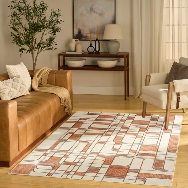 Nourison Nordic Ivory Rust Indoor Only Abstract Rug NRC17