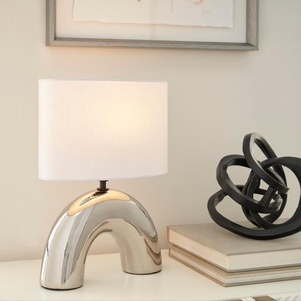 Nourison 15" WDL01 Silver Ceramic Table Lamp